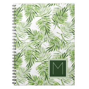 Green Palm Leaves   Monogram Notebook