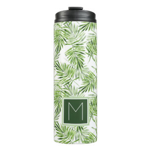 Green Palm Leaves   Monogram Thermal Tumbler
