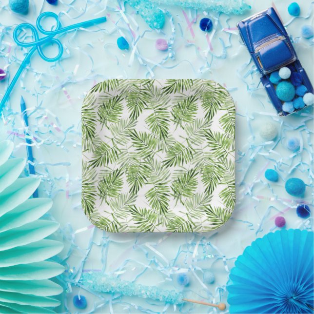 Green Palm Leaves Paper Plate (Party)