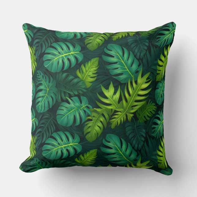 Green Palm Leaves Pillow (Front)