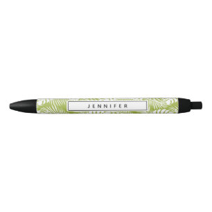 Green Palm Leaves Rainforest Pattern Black Ink Pen