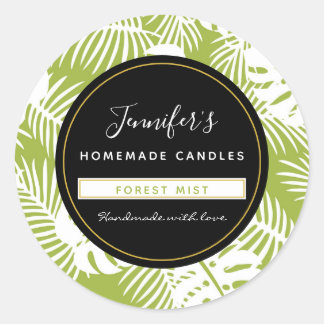 Green Palm Leaves Rainforest Pattern Candle / Soap Classic Round Sticker