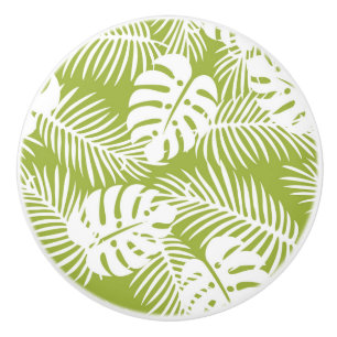 Green Palm Leaves Rainforest Pattern Ceramic Knob