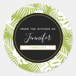 Green Palm Leaves Rainforest Pattern Kitchen Classic Round Sticker