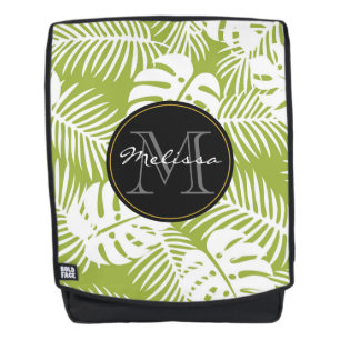 Green Palm Leaves Rainforest Pattern Monogram Backpack