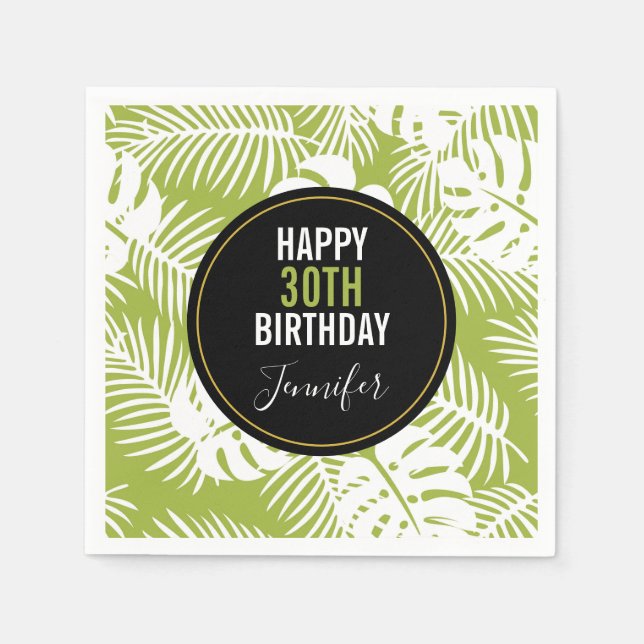 Green Palm Leaves Rainforest Pattern Napkin (Front)