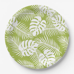Green Palm Leaves Rainforest Pattern Paper Plate