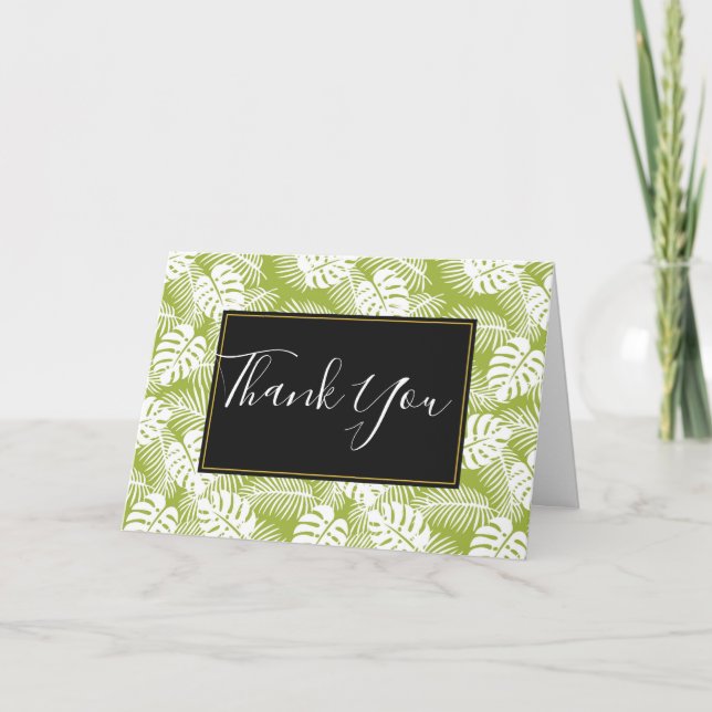 Green Palm Leaves Rainforest Pattern Thank You Card (Front)