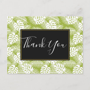 Green Palm Leaves Rainforest Pattern Thank You Postcard