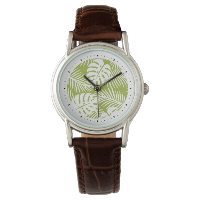 Green Palm Leaves Rainforest Pattern Watch (Front)