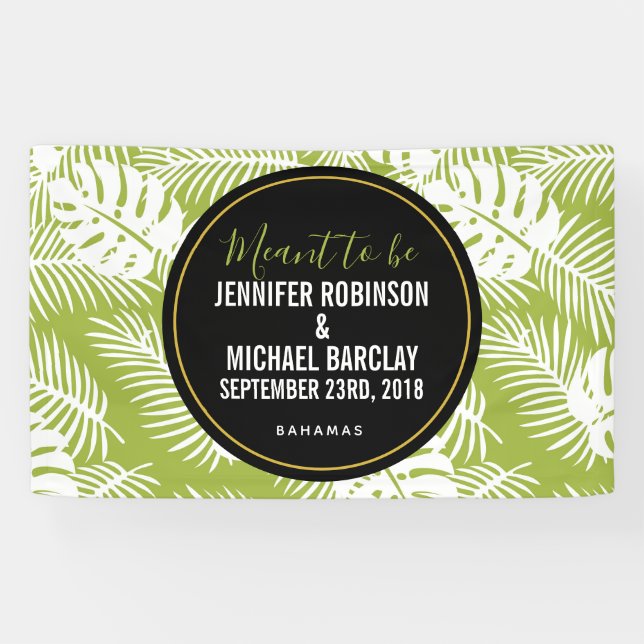 Green Palm Leaves Rainforest Pattern Wedding Banner (Horizontal)