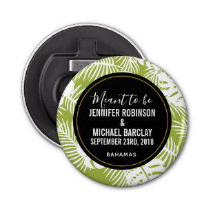 Green Palm Leaves Rainforest Pattern Wedding Bottle Opener