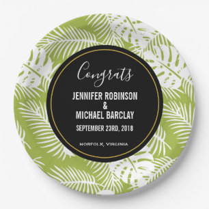 Green Palm Leaves Rainforest Pattern Wedding Paper Plate