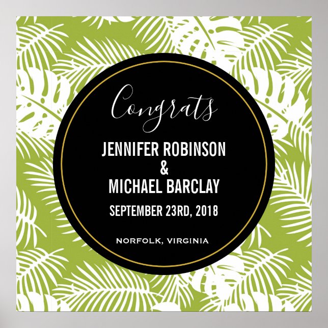 Green Palm Leaves Rainforest Pattern Wedding Poster (Front)