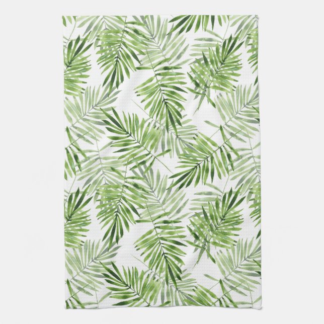 Green Palm Leaves Tea Towel (Vertical)