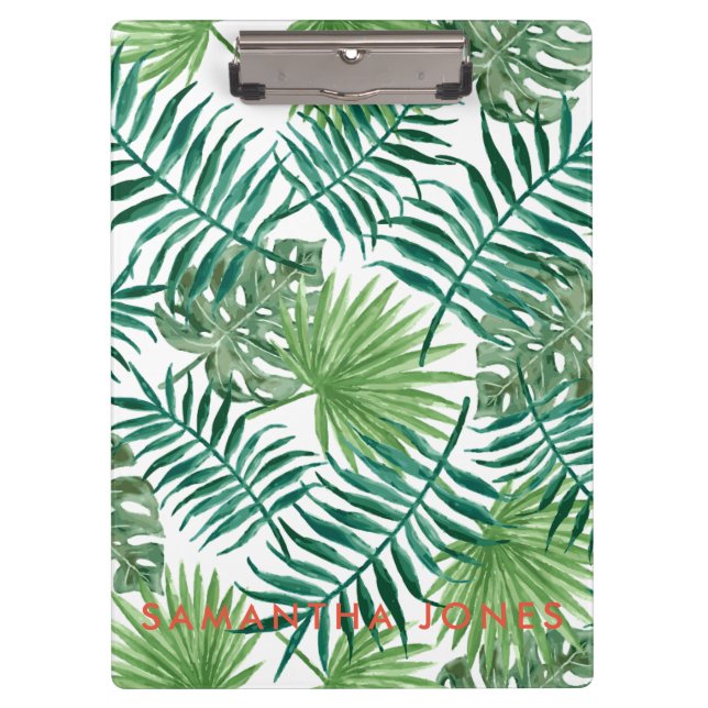 Green Palm Leaves trendy Classic Modern Clipboard (Front)