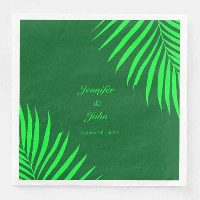 Green Palm Leaves Tropical Forest Green Wedding Napkin (Front)