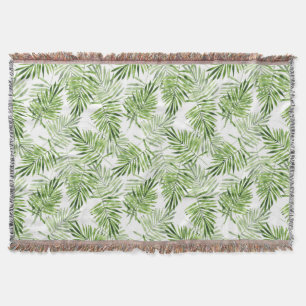Green palm leaves. Watercolor pattern Throw Blanket