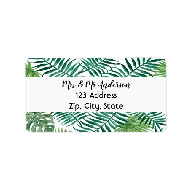 Green palm leaves white return address label (Front)