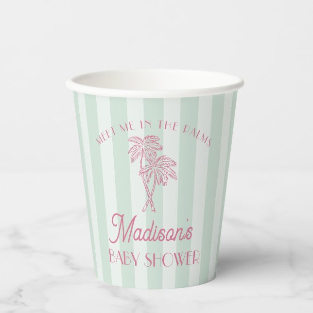 Green Palm Spring Pastel Beach Baby Shower Paper Cups (Front)