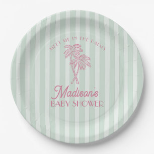 Green Palm Spring Pastel Beach Baby Shower Paper Plate