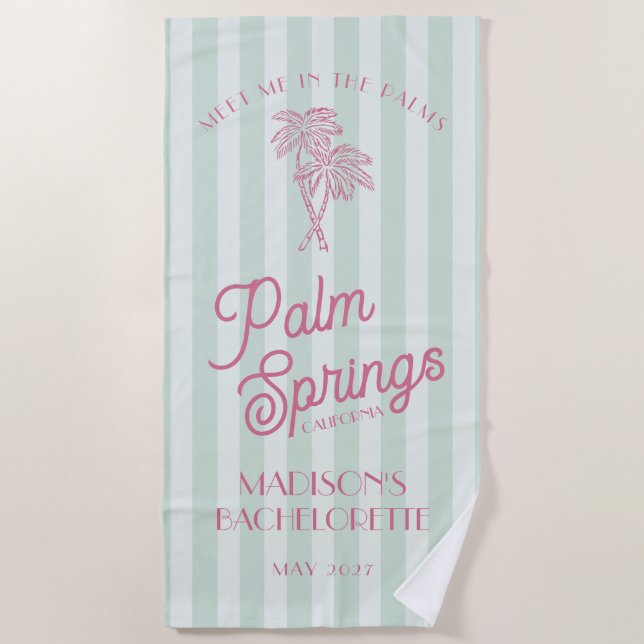 Green Palm Spring Pastel Beach Bachelorette Party Beach Towel (Front)