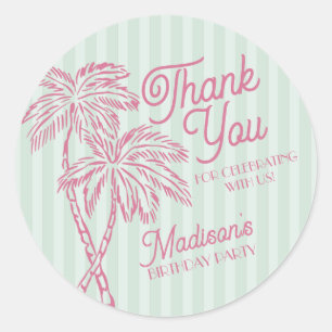 Green Palm Spring Pastel Beach Birthday Favour Classic Round Sticker