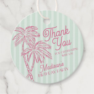 Green Palm Spring Pastel Beach Birthday Party Favour Tags