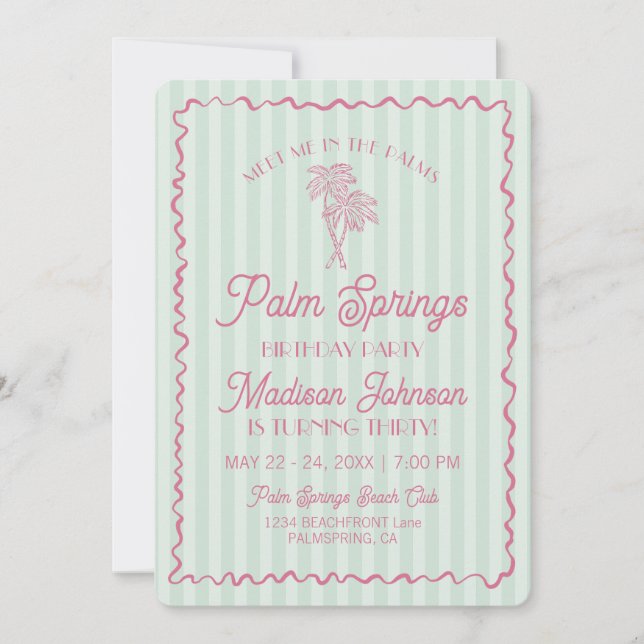 Green Palm Springs Pastel Beach Birthday Party Invitation (Front)