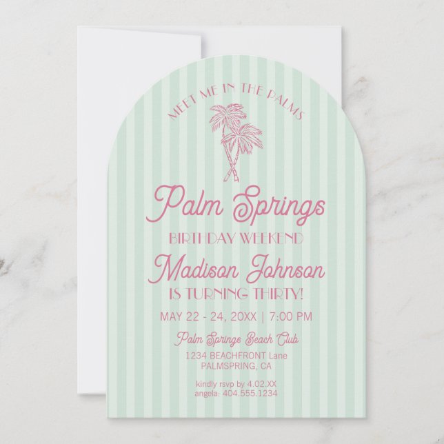 Green Palm Springs Pastel Beach Birthday Weekend Invitation (Front)