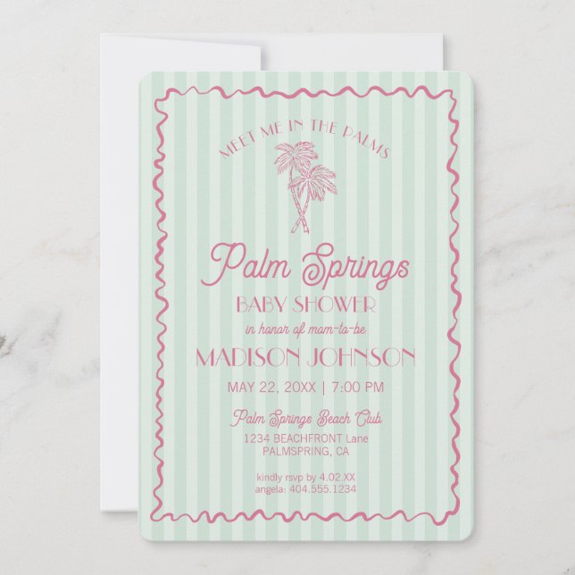 Green Palm Springs Pastel Beach Cabana Baby Shower Invitation (Front)