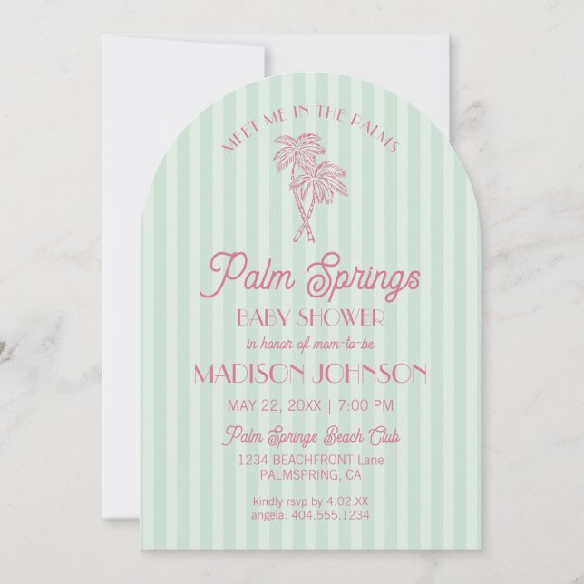 Green Palm Springs Pastel Beach Cabana Baby Shower Invitation (Front)