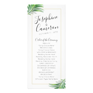Green Palm Tree Beach Destination Wedding Program Rack Card