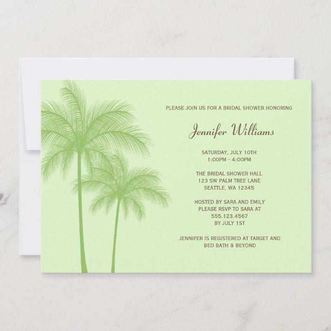 Green Palm Tree Bridal Shower Invitation (Front)
