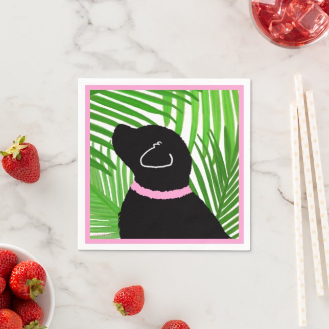 Green Palm Tree Island Black Dog Napkins (Insitu)