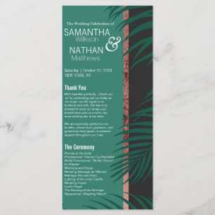 Green Palm Tree Leaves Black Rose Gold Wedding Programme
