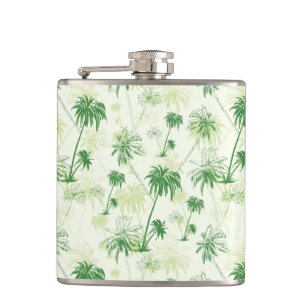 Green Palm Tree Pattern Hip Flask