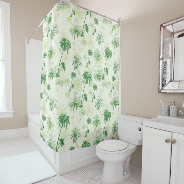 Green Palm Tree Pattern Shower Curtain (In Situ)