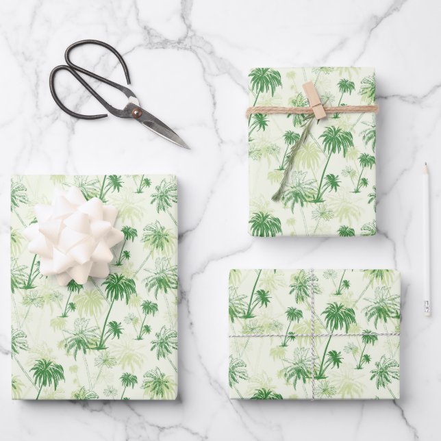 Green Palm Tree Pattern Wrapping Paper Sheet (Front)