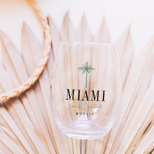 Green Palm Tree Personalised Bachelorette Party Stemless Wine Glass