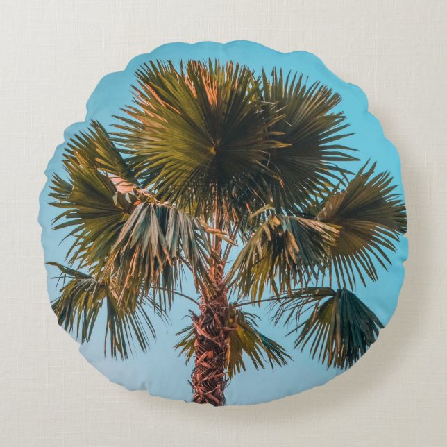 Green palm tree round cushion (Front)