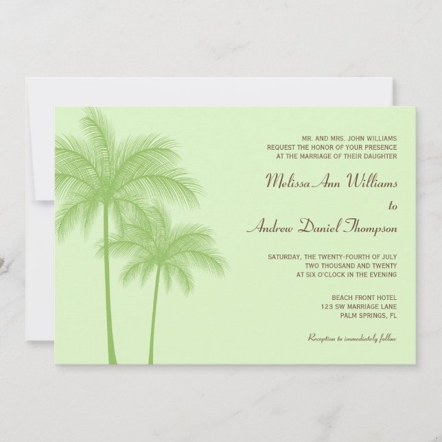Green Palm Tree Tropical Wedding Invitations (Front)
