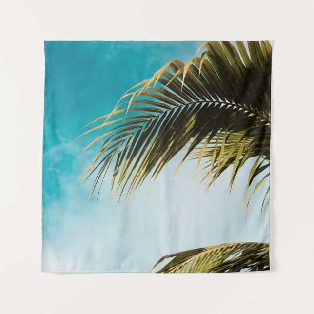 Green palm tree under blue sky tapestry (Front)