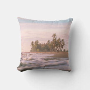 GREEN PALM TREES ON BROWN SAND UNDER WHITE CLOUDS CUSHION