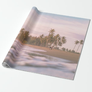 GREEN PALM TREES ON BROWN SAND UNDER WHITE CLOUDS WRAPPING PAPER
