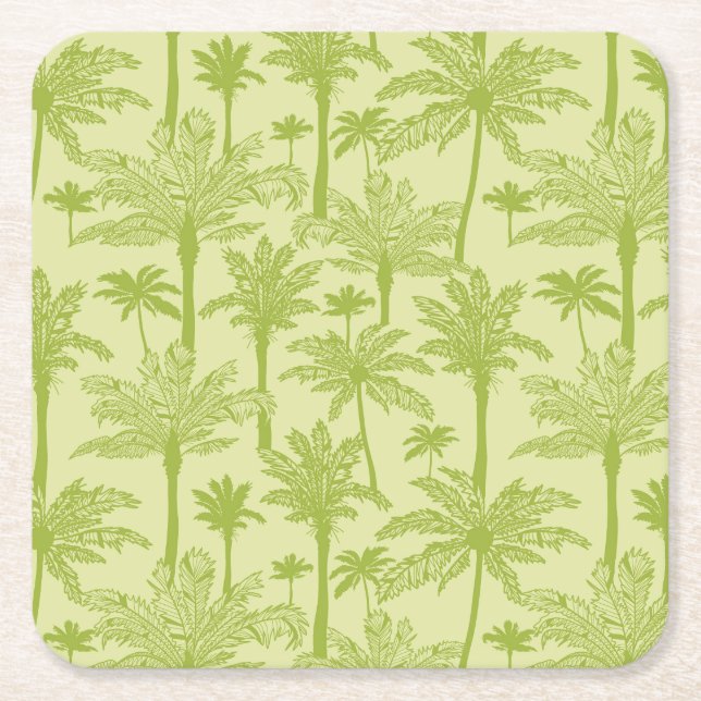 Green Palm Trees Pattern Square Paper Coaster (Front)