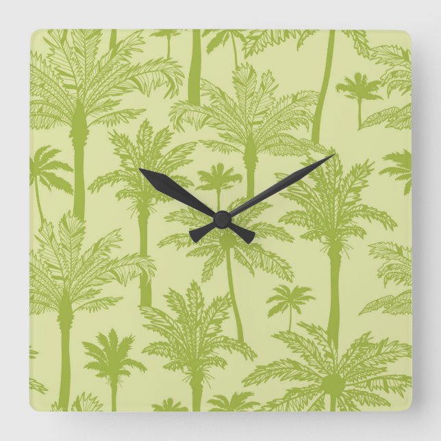 Green Palm Trees Pattern Square Wall Clock (Front)