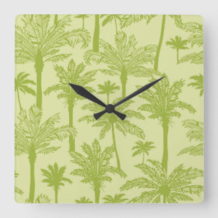 Green Palm Trees Pattern Square Wall Clock