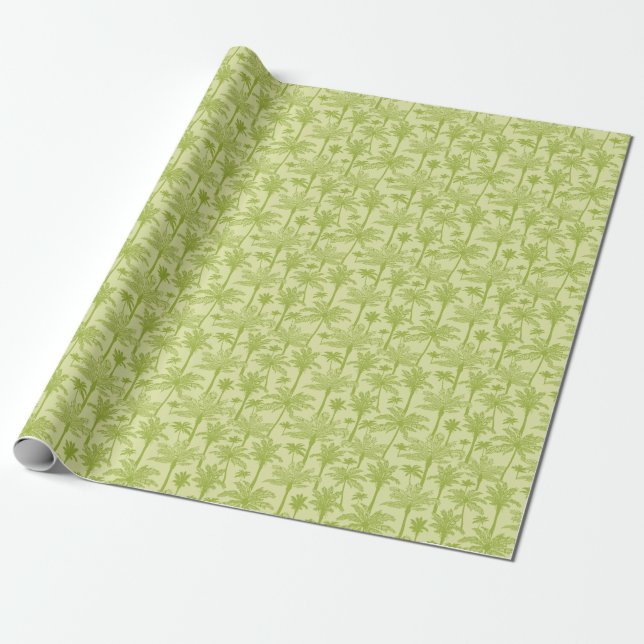 Green Palm Trees Pattern Wrapping Paper (Unrolled)