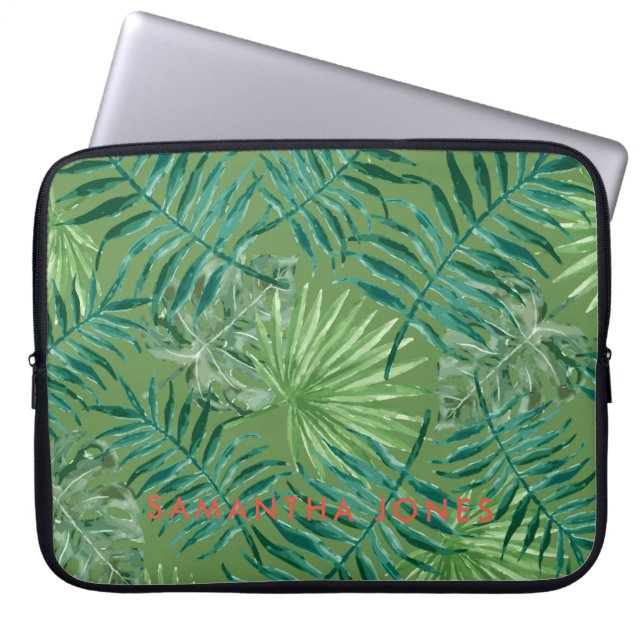 Green Palm Tropical Leaves trendy Laptop Sleeve (Front)